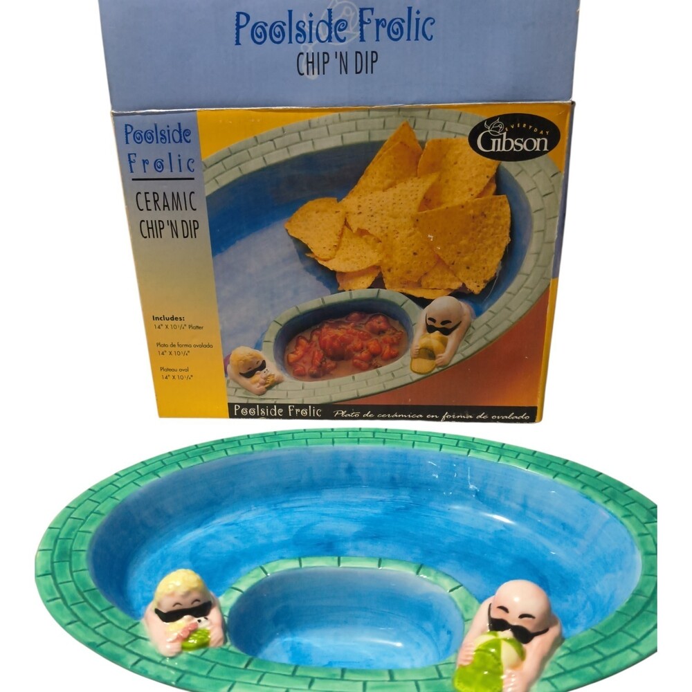 Gibson Swimming Pool Chip And Dip Bowl Vintage Ceramic Funny Bowl